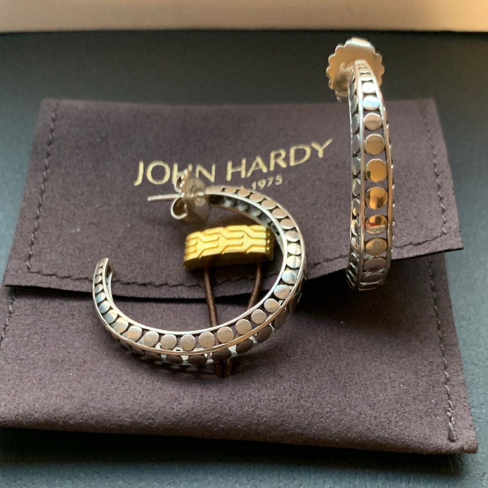 John Hardy sterling silver  hoops from the dot collection.